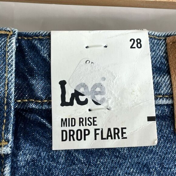 Lee Blue Mid Rise Floral Cotton Blend Drop Flare Jeans Size 28 NWT - Picture 6 of 11